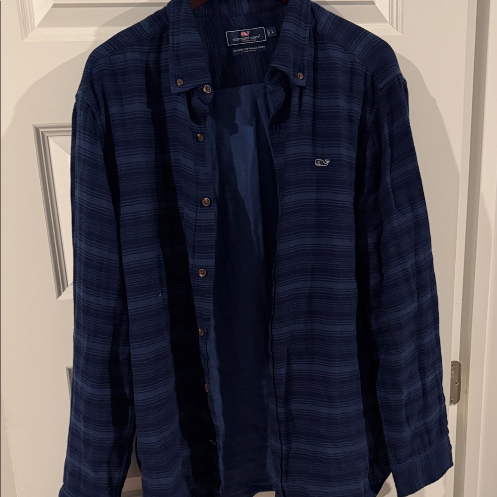 Vineyard Vines Soft Navy Blue Striped Classic Fit Button-Up Shirt